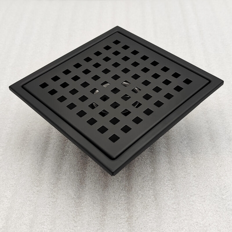 AQUADOM OCEANIC 6"x6" Square Shower Drain Grid Cover, with hair strainer, Marine-Grade 316 stainless steel in Matte Black