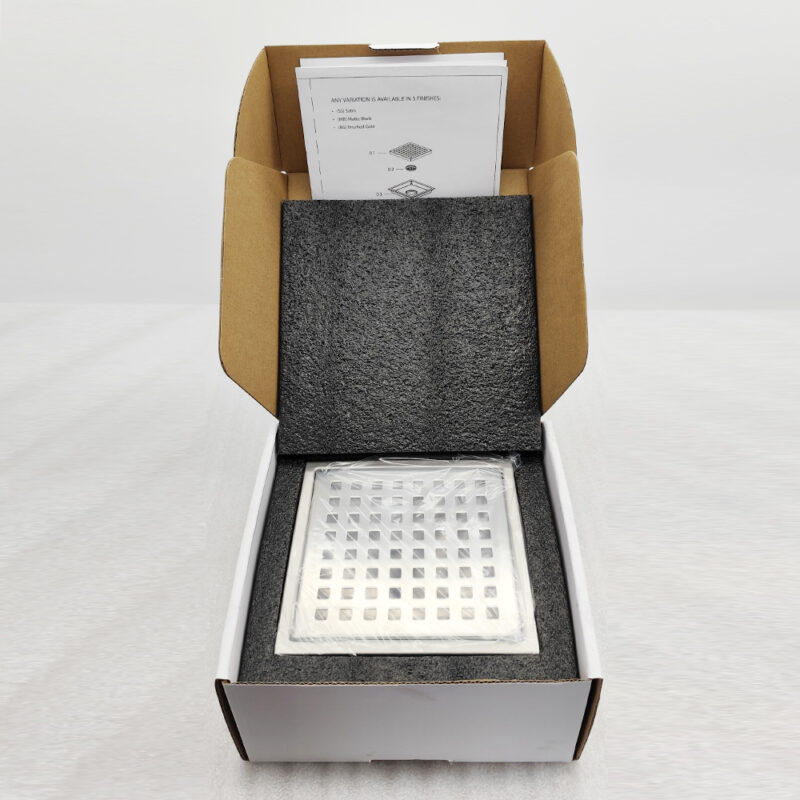 AQUADOM OCEANIC 6"x6" Square Shower Drain Grid Cover, with hair strainer, Marine-Grade 316 stainless steel in Satin