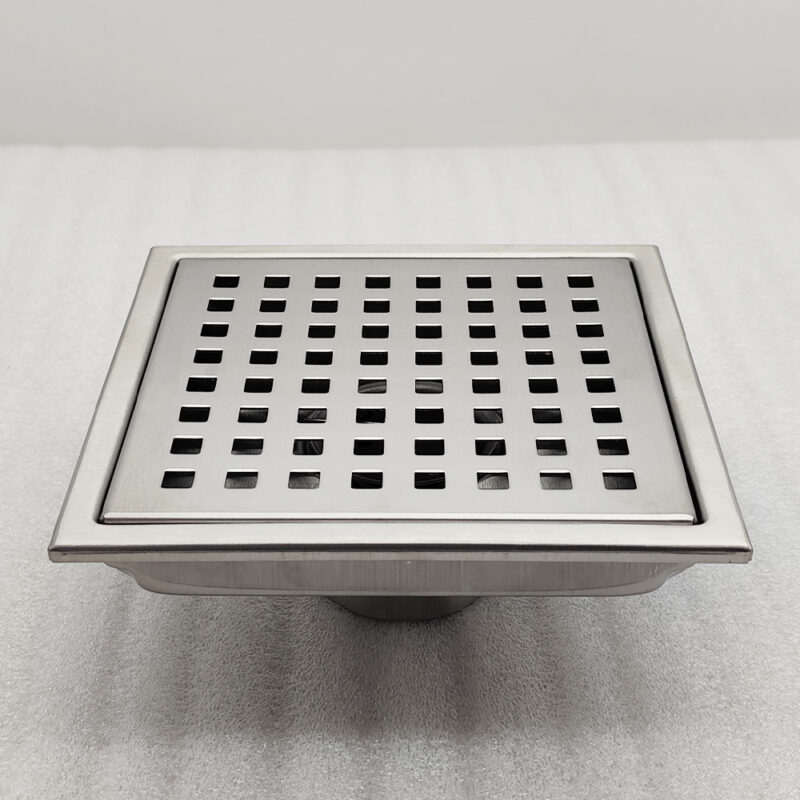 AQUADOM OCEANIC 6"x6" Square Shower Drain Grid Cover, with hair strainer, Marine-Grade 316 stainless steel in Satin