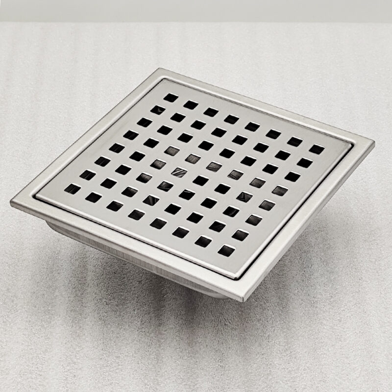 AQUADOM OCEANIC 6"x6" Square Shower Drain Grid Cover, with hair strainer, Marine-Grade 316 stainless steel in Satin