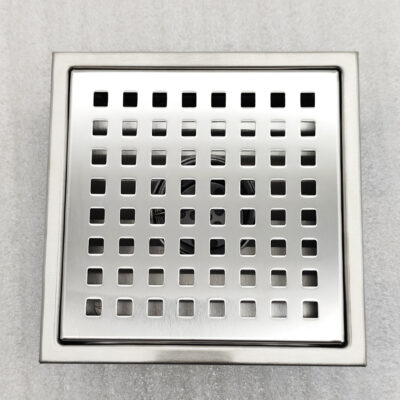 AQUADOM OCEANIC 6"x6" Square Shower Drain Grid Cover, with hair strainer, Marine-Grade 316 stainless steel in Satin