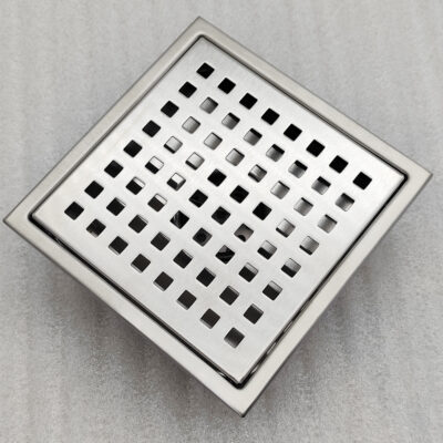 AQUADOM OCEANIC 6″x6″ Square Shower Drain Grid Cover, with hair strainer, Marine-Grade 316 stainless steel in Satin