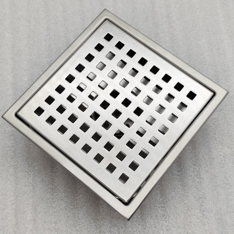 AQUADOM OCEANIC 6"x6" Square Shower Drain Grid Cover, with hair strainer, Marine-Grade 316 stainless steel in Satin