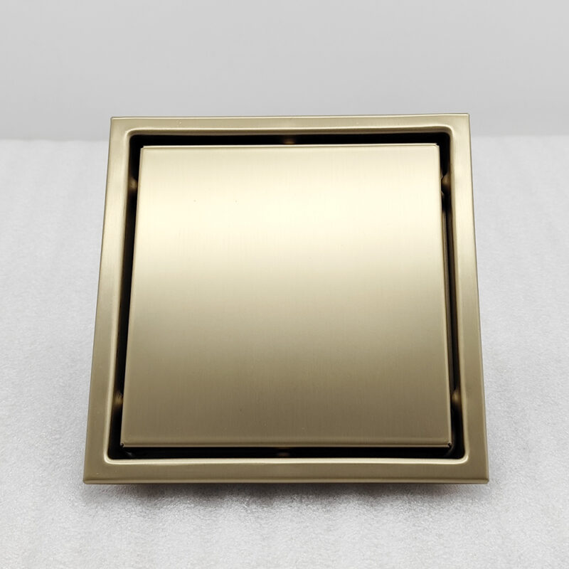 AQUADOM OCEANIC 6"x6" Square Shower Drain Tile-In, with hair strainer, Marine-Grade 316 stainless steel in Brushed Gold