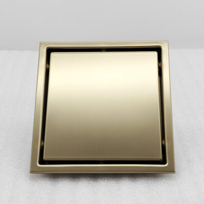 AQUADOM OCEANIC  6"x6" Square Shower Drain Tile-In, with hair strainer, Marine-Grade 316 stainless steel in Brushed Gold