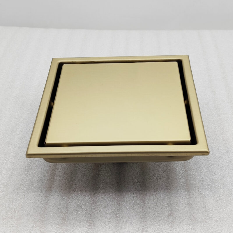 AQUADOM OCEANIC 6"x6" Square Shower Drain Tile-In, with hair strainer, Marine-Grade 316 stainless steel in Brushed Gold