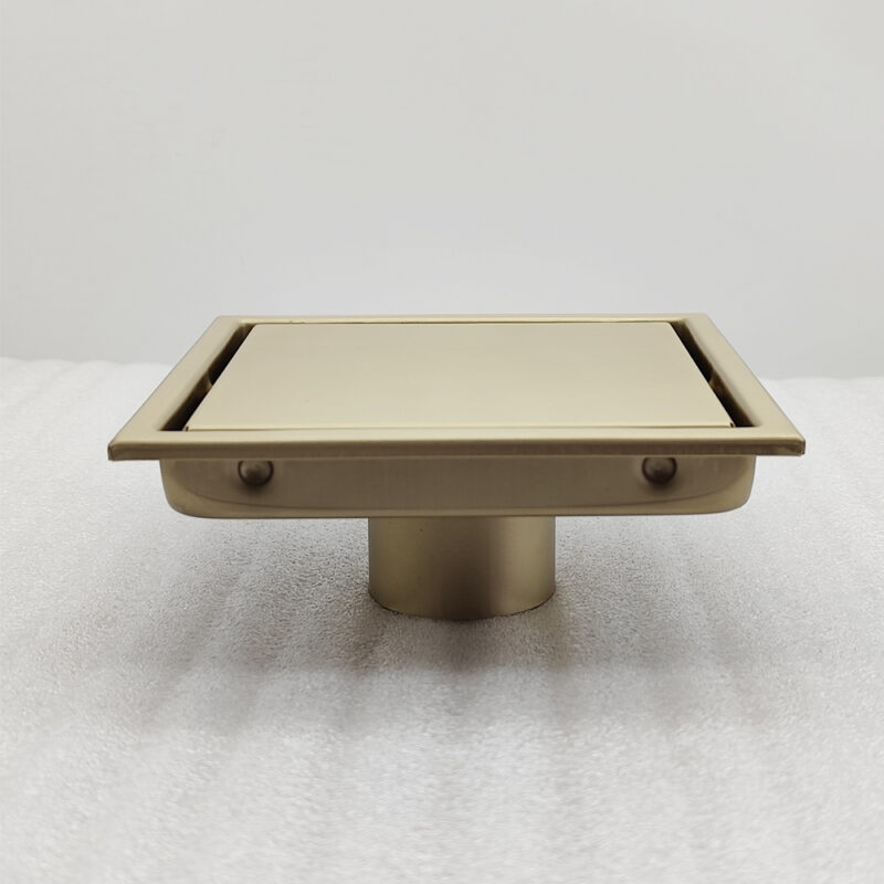 AQUADOM OCEANIC 6"x6" Square Shower Drain Tile-In, with hair strainer, Marine-Grade 316 stainless steel in Brushed Gold