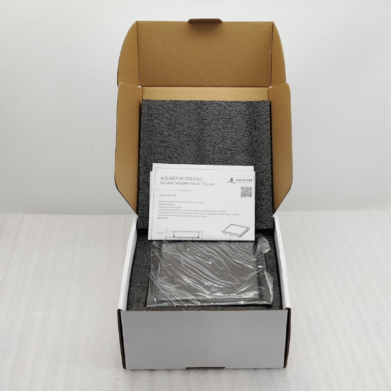 AQUADOM OCEANIC 6"x6" Square Shower Drain Tile-In, with hair strainer, Marine-Grade 316 stainless steel in Matte Black