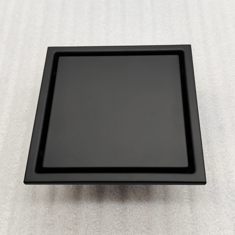 AQUADOM OCEANIC 6"x6" Square Shower Drain Tile-In, with hair strainer, Marine-Grade 316 stainless steel in Matte Black AQUADOM OCEANIC 6"x6" Square Shower Drain Tile-In, with hair strainer, Marine-Grade 316 stainless steel in Matte Black