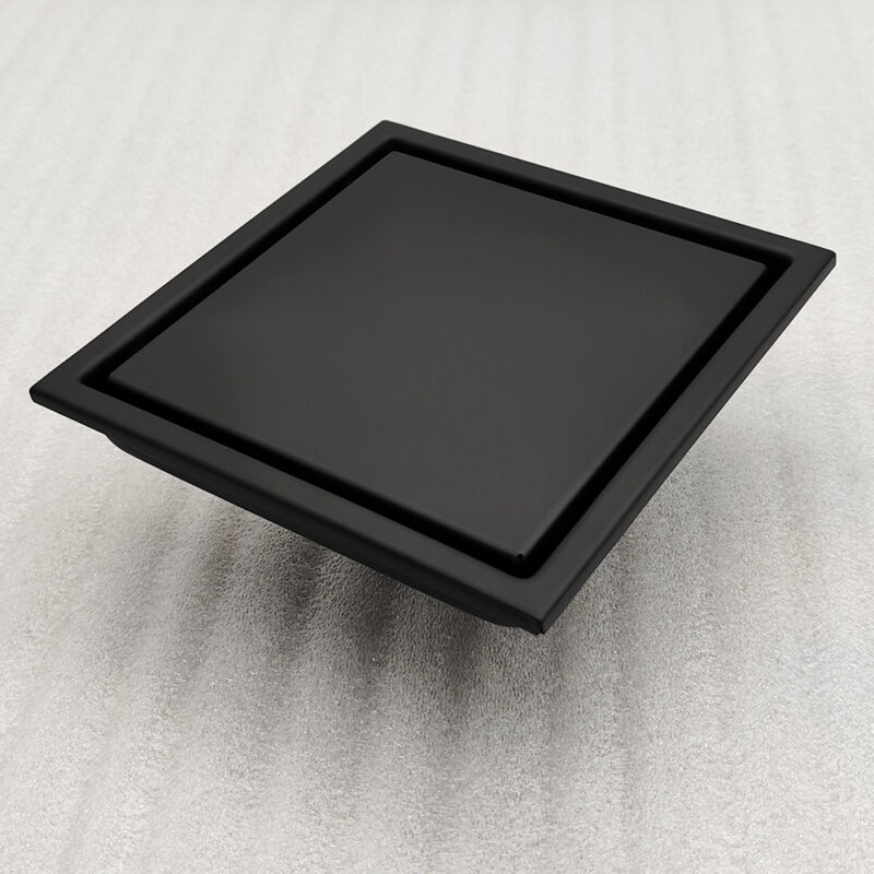 AQUADOM OCEANIC 6"x6" Square Shower Drain Tile-In, with hair strainer, Marine-Grade 316 stainless steel in Matte Black
