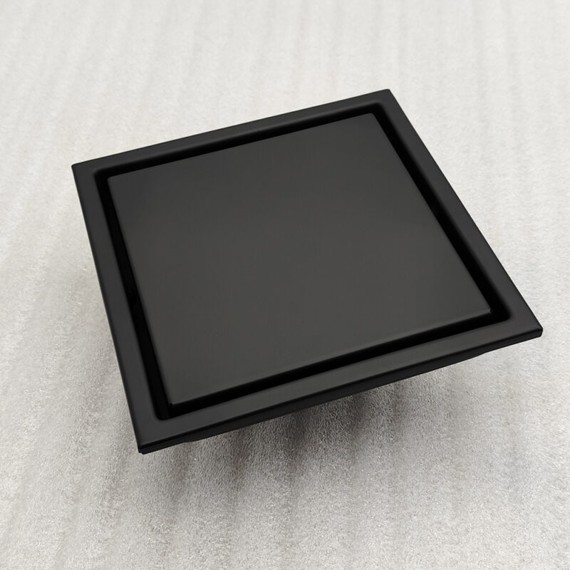 AQUADOM OCEANIC 6"x6" Square Shower Drain Tile-In, with hair strainer, Marine-Grade 316 stainless steel in Matte Black