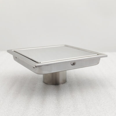 AQUADOM OCEANIC 6"x6" Square Shower Drain Tile-In, with hair strainer, Marine-Grade 316 stainless steel in Satin