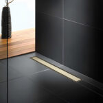 AQUADOM OCEANIC Linear Shower Drain Tile-In, with hair strainer and adjustment feet, Marine-Grade 316 stainless steel - Brushed Gold, 24"x2 3/4"x7/8"