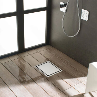 AQUADOM OCEANIC 6"x6" Square Shower Drain Tile-In, with hair strainer, Marine-Grade 316 stainless steel - Satin
