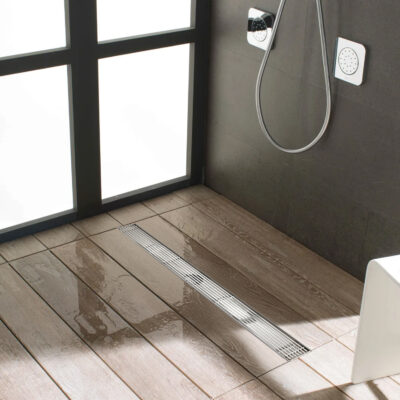 AQUADOM OCEANIC Linear Shower Drain Grid Cover, with hair strainer and adjustment feet, Marine-Grade 316 stainless steel - Satin, 24"x2 3/4"x7/8"