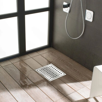 AQUADOM OCEANIC Square Shower Drain Grid Cover, with hair strainer, Marine-Grade 316 stainless steel - Satin