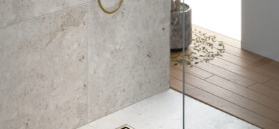 AQUADOM OCEANIC 6"x6" Square Shower Drain Tile-In, with hair strainer, Marine-Grade 316 stainless steel - Brushed Gold