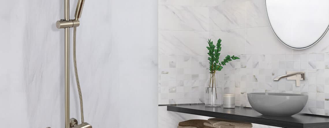 AQUADOM ZEN Three Function Thermostatic Exposed Shower System with Square 10"x10"x1/5" Rain Shower Head and 3 Functions Hand Shower and Tub Spout - Brushed Nickel