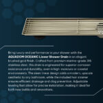 AQUADOM OCEANIC Linear Shower Drain, Marine-Grade 316 Stainless Steel, Grid Cover with Hair Strainer and Adjustment Feet