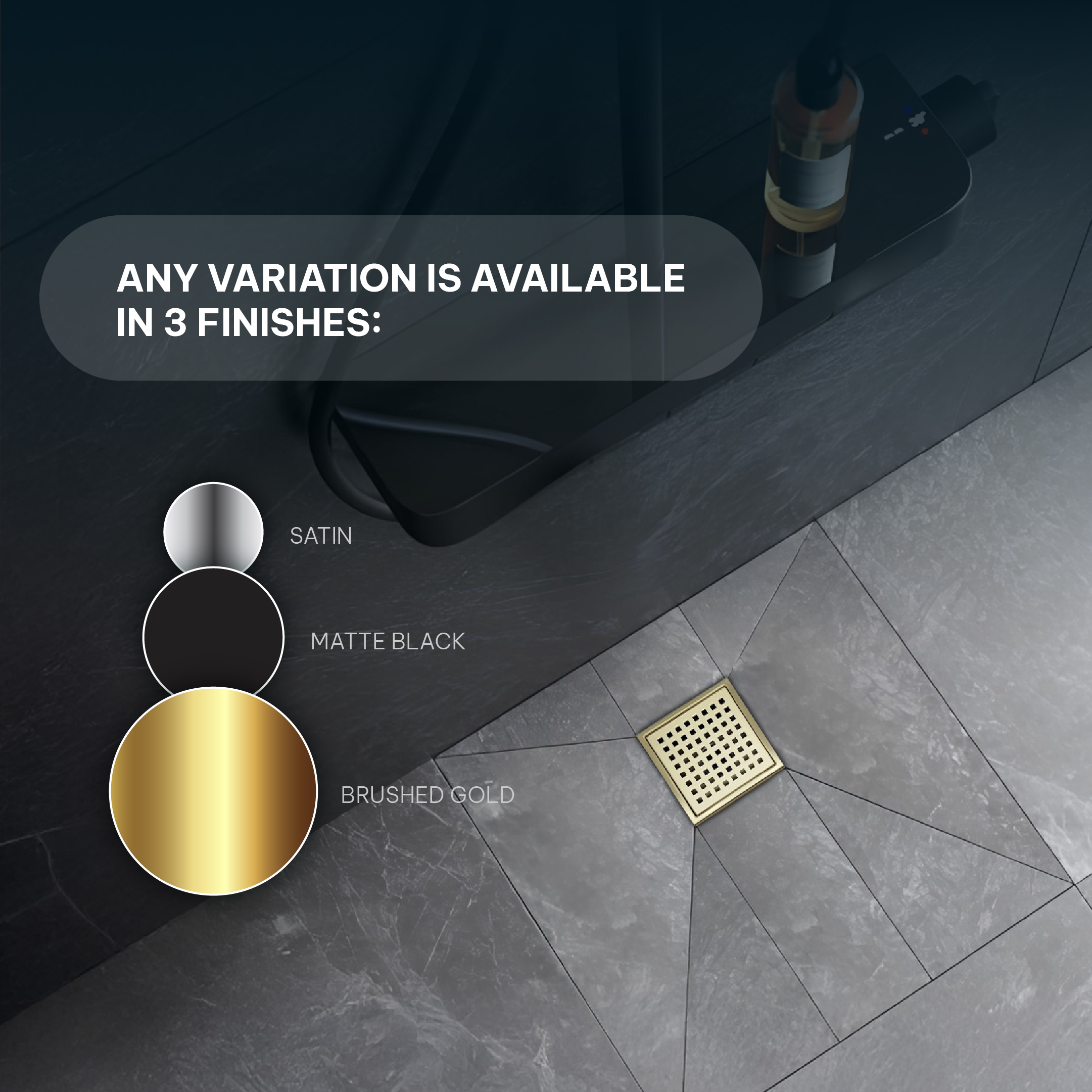 AQUADOM OCEANIC Square Shower Drain, Marine-Grade 316 Stainless Steel, Grid Cover with Hair Strainer