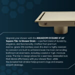 AQUADOM OCEANIC 6"x6" Square Shower Drain, Marine-Grade 316 Stainless Steel, Tile-In with Hair Strainer