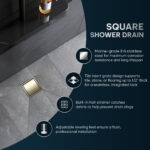 AQUADOM OCEANIC 6"x6" Square Shower Drain, Marine-Grade 316 Stainless Steel, Tile-In with Hair Strainer