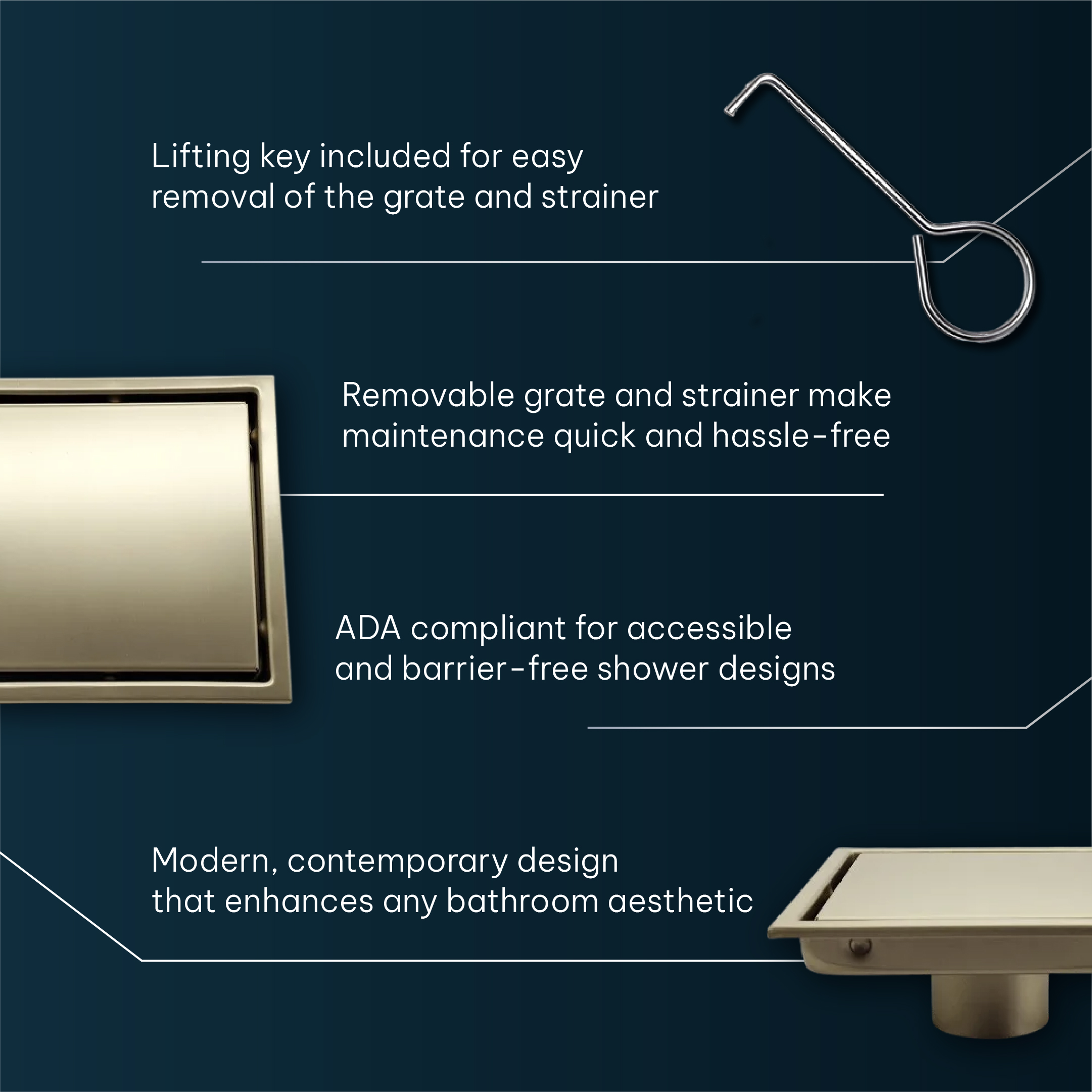 AQUADOM OCEANIC 6"x6" Square Shower Drain, Marine-Grade 316 Stainless Steel, Tile-In with Hair Strainer AQUADOM OCEANIC 6"x6" Square Shower Drain, Marine-Grade 316 Stainless Steel, Tile-In with Hair Strainer