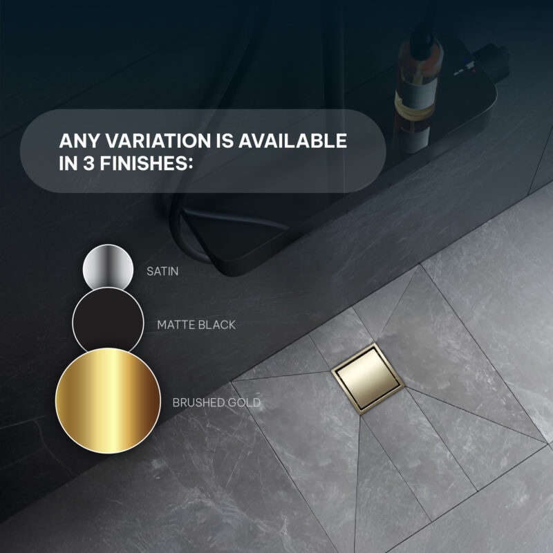 AQUADOM OCEANIC 6"x6" Square Shower Drain, Marine-Grade 316 Stainless Steel, Tile-In with Hair Strainer