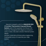 AQUADOM ZEN Three Function Thermostatic Exposed Shower Pipe System with Round 10"x1/5" Rain Shower Head, 3 Functions Hand Shower and Tub Spout, 2.5 GPM