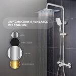 AQUADOM ZEN Three Function Thermostatic Exposed Shower Pipe System with Square 10"x10"x1/5" Rain Shower Head, 3 Functions Hand Shower and Tub Spout 2.5 GPM