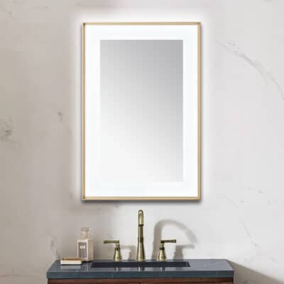  AQUADOM Lexington 24"x36"x2.28"LED Lighted Slim Frame Mirror with Defogger, 3 Color Lighting, Wall Mount Vertical or Horizontal Installation in Brushed Gold