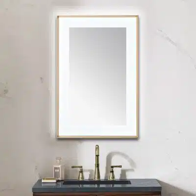  AQUADOM Lexington 24"x36"x2.28"LED Lighted Slim Frame Mirror with Defogger, 3 Color Lighting, Wall Mount Vertical or Horizontal Installation in Brushed Gold