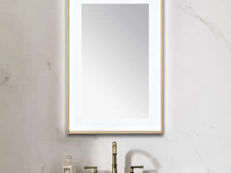 AQUADOM Lexington 24"x36"x2.28"LED Lighted Slim Frame Mirror with Defogger, 3 Color Lighting, Wall Mount Vertical or Horizontal Installation in Brushed Gold