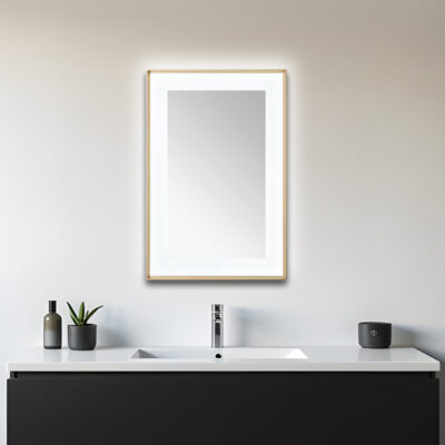  AQUADOM Lexington 24"x36"x2.28"LED Lighted Framed Mirror for Bathrooms with Defogger, Dimmer, Touch Control, 3 Color Lighting in Brushed Gold
