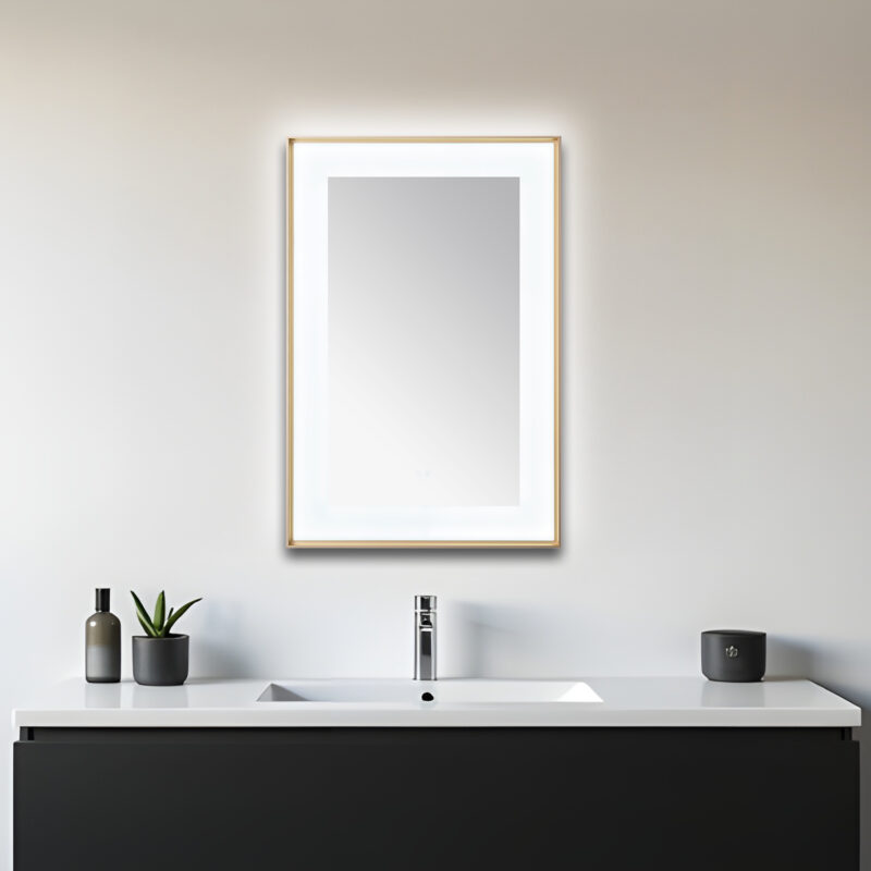  AQUADOM Lexington 24"x36"x2.28"LED Lighted Framed Mirror for Bathrooms with Defogger, Dimmer, Touch Control, 3 Color Lighting in Brushed Gold
