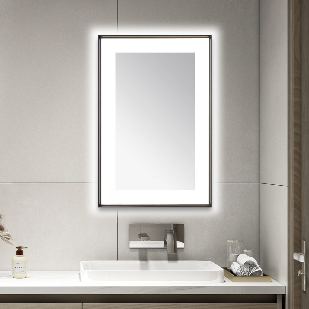 AQUADOM Lexington 24"x36"x2.28" LED Lighted Framed Mirror for Bathrooms with Defogger, Dimmer, Touch Control, 3 Color Lighting in Matte Black