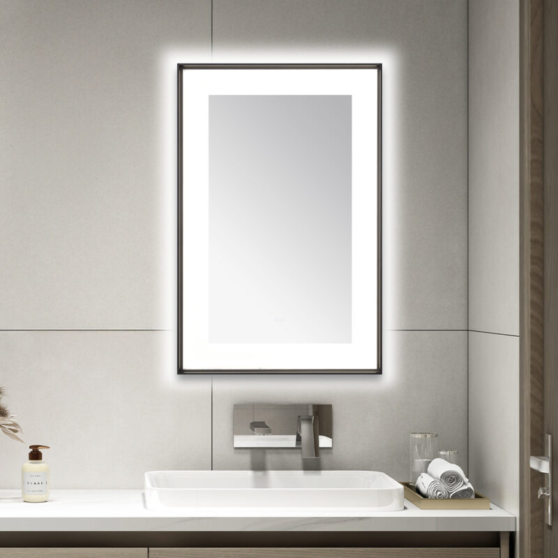  AQUADOM Lexington 24"x36"x2.28" LED Lighted Framed Mirror for Bathrooms with Defogger, Dimmer, Touch Control, 3 Color Lighting in Matte Black