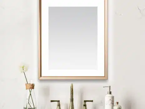 AQUADOM Madison 30"x36"x2.28" LED Lighted Chamfer Frame Mirror with Defogger, 3 Color Lighting, Wall Mount Vertical or Horizontal Installation in Brushed Gold