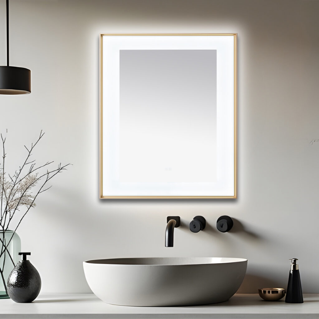  AQUADOM Lexington 30"x36"x2.28" LED Lighted Framed Mirror for Bathrooms with Defogger, Dimmer, Touch Control, 3 Color Lighting in Brushed Gold
