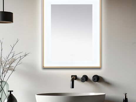 AQUADOM Lexington 30"x36"x2.28" LED Lighted Framed Mirror for Bathrooms with Defogger, Dimmer, Touch Control, 3 Color Lighting in Brushed Gold