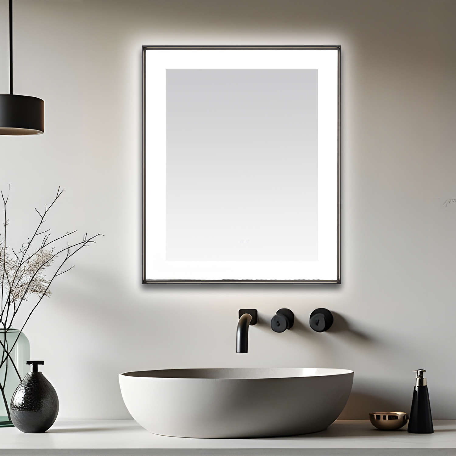 AQUADOM Lexington 30"x36"x2.28" LED Lighted Framed Mirror for Bathrooms with Defogger, Dimmer, Touch Control, 3 Color Lighting in Matte Black