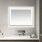  AQUADOM Lexington 48"x36"x2.28" LED Lighted Framed Mirror for Bathrooms with Defogger, Dimmer, Touch Control, 3 Color Lighting in Brushed Gold
