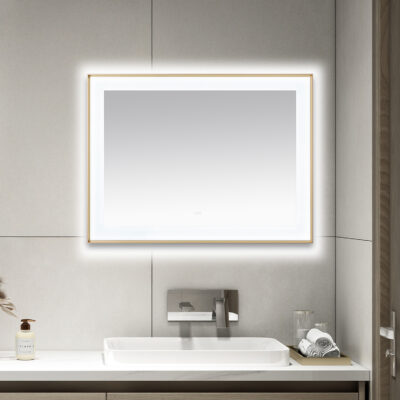  AQUADOM Lexington 48"x36"x2.28" LED Lighted Framed Mirror for Bathrooms with Defogger, Dimmer, Touch Control, 3 Color Lighting in Brushed Gold
