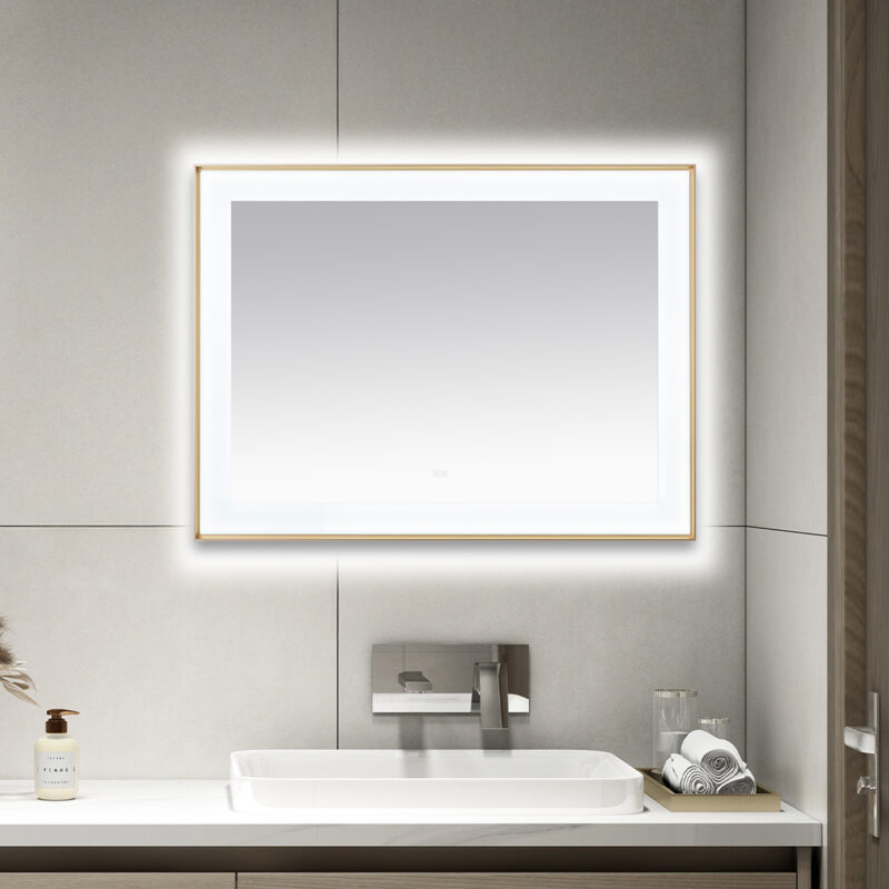  AQUADOM Lexington 48"x36"x2.28" LED Lighted Framed Mirror for Bathrooms with Defogger, Dimmer, Touch Control, 3 Color Lighting in Brushed Gold
