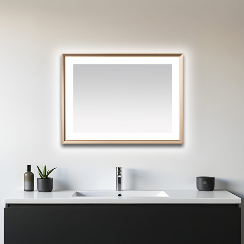  AQUADOM Madison 48"x36"x2.28" LED Lighted Framed Mirror for Bathrooms with Defogger, Dimmer, Touch Control, 3 Color Lighting in Brushed Gold