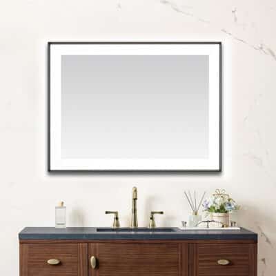  AQUADOM Lexington 48"x36"x2.28" LED Lighted Slim Frame Mirror with Defogger, 3 Color Lighting, Wall Mount Vertical or Horizontal Installation in Matte Black