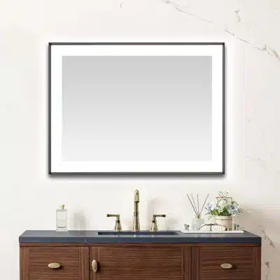  AQUADOM Lexington 48"x36"x2.28" LED Lighted Slim Frame Mirror with Defogger, 3 Color Lighting, Wall Mount Vertical or Horizontal Installation in Matte Black
