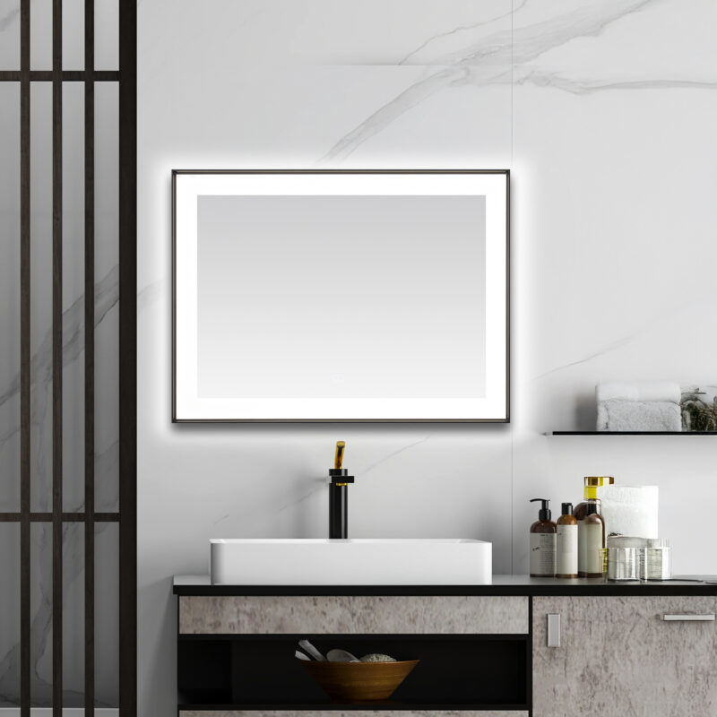  AQUADOM Lexington 48"x36"x2.28" LED Lighted Framed Mirror for Bathrooms with Defogger, Dimmer, Touch Control, 3 Color Lighting in Matte Black