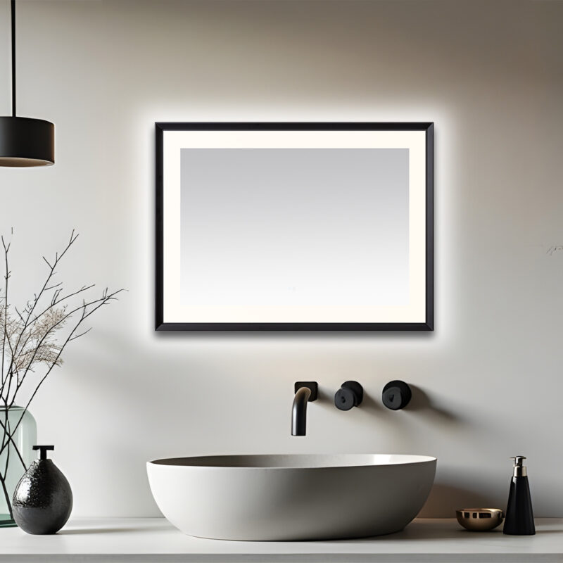  AQUADOM Madison 48"x36"x2.28" LED Lighted Framed Mirror for Bathrooms with Defogger, Dimmer, Touch Control, 3 Color Lighting in Matte Black