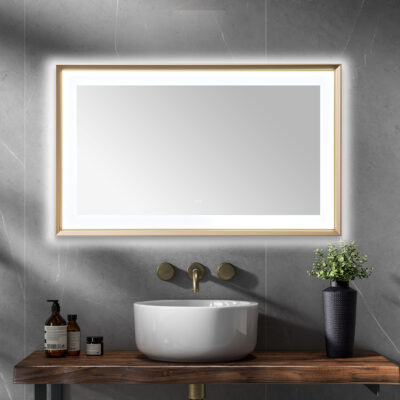  AQUADOM Madison 60"x36"x2.28" LED Lighted Framed Mirror for Bathrooms with Defogger, Dimmer, Touch Control, 3 Color Lighting in Brushed Gold
